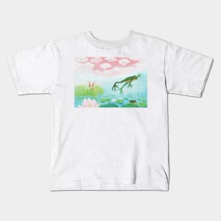 Frog Jumping Into Pond Illustration Kids T-Shirt